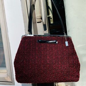 The Sak maroon and black tweed handbag with black handle and bow